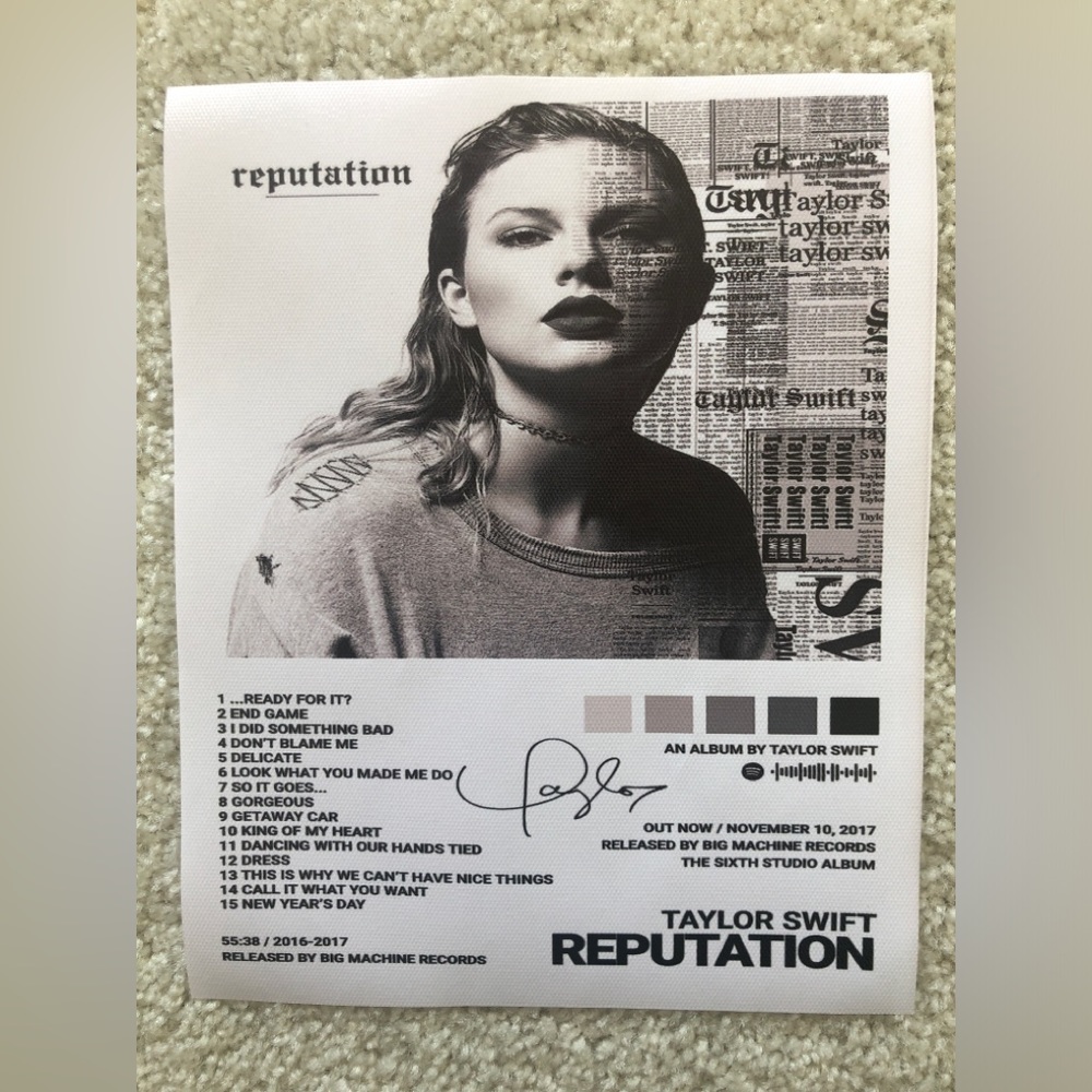 Taylor Swift Reputation Art Print Canvas Poster Album Collectors Item 8x12in NEW